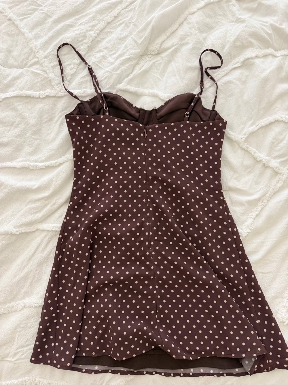 White Fox Boutique In The Back Of My Mind Mini Dress Chocolate Polka Dot - Picture 5 of 5